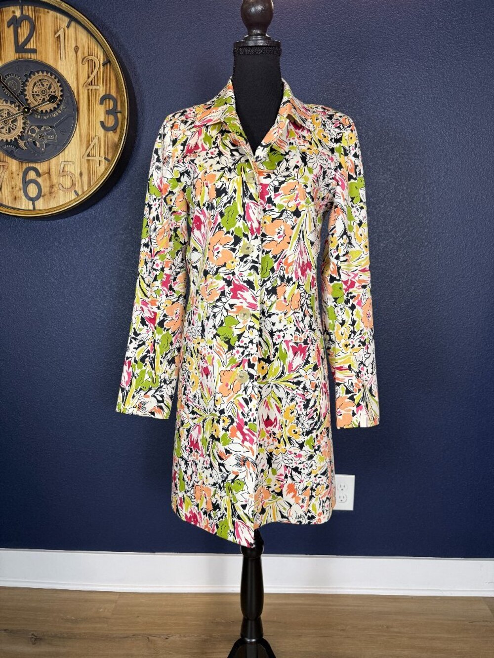 Kenar Floral Multicolor Button Front Jacket Car Coat | Size 6